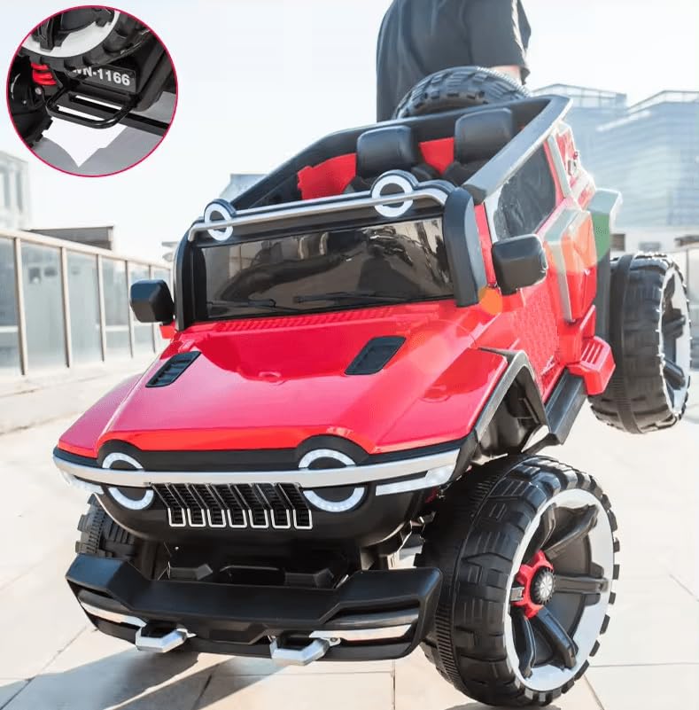 Rechargeable 4x4  Battery Operated Monster Jeep Ride On Kids Jeep with Light, Music, Rechargeable Battery Operated Jeep for Kids Drive (Red) Age 1 to 7 Years