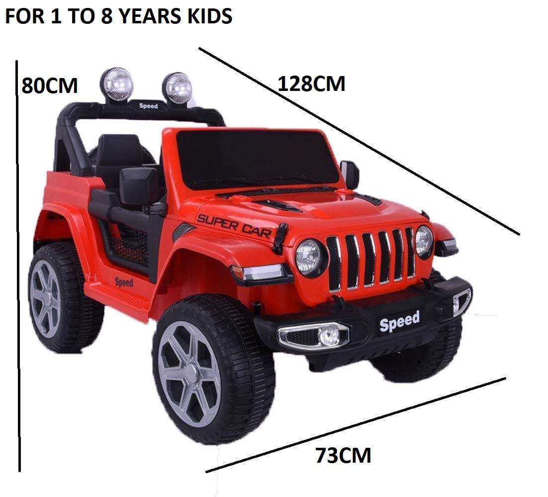 Letzride 12v Electric Rechargeable Battery Operated Ride on Jeep for Age 2 to 7 Years Kids with Music, Lights, Swing and Remote Control-Red