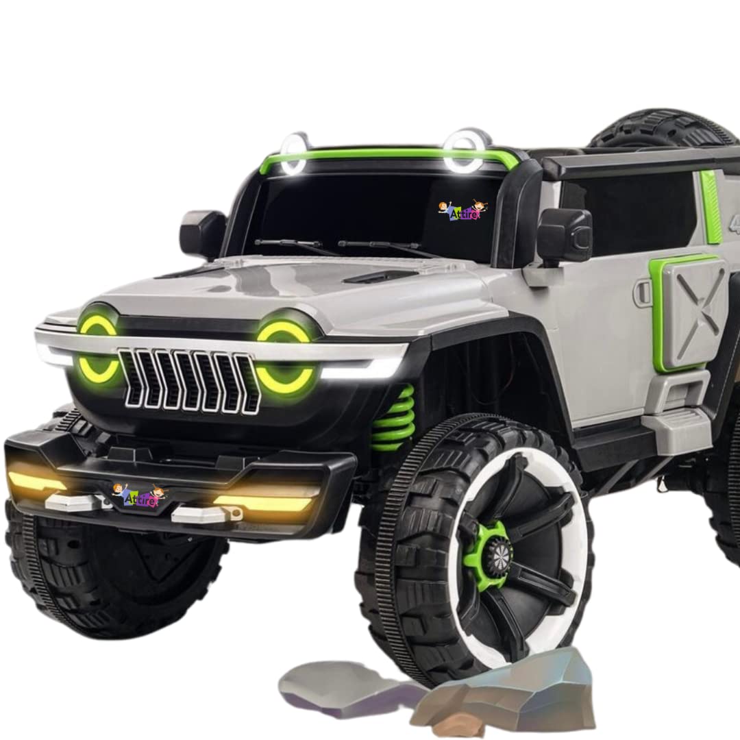 Rechargeable  4x4 Battery Operated Monster Jeep Ride On Kids Jeep with Light, Music, Rechargeable Battery Operated Jeep for Kids Drive (Grey) Age 1 to 7 Years