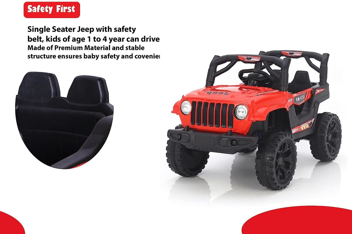 Letzride Electric Ride on Jeep for Kids with Music, Led Lights, Swing, Bluetooth Remote and 12V Battery Operated Car for1 to 4 Years Children to Drive (Red)