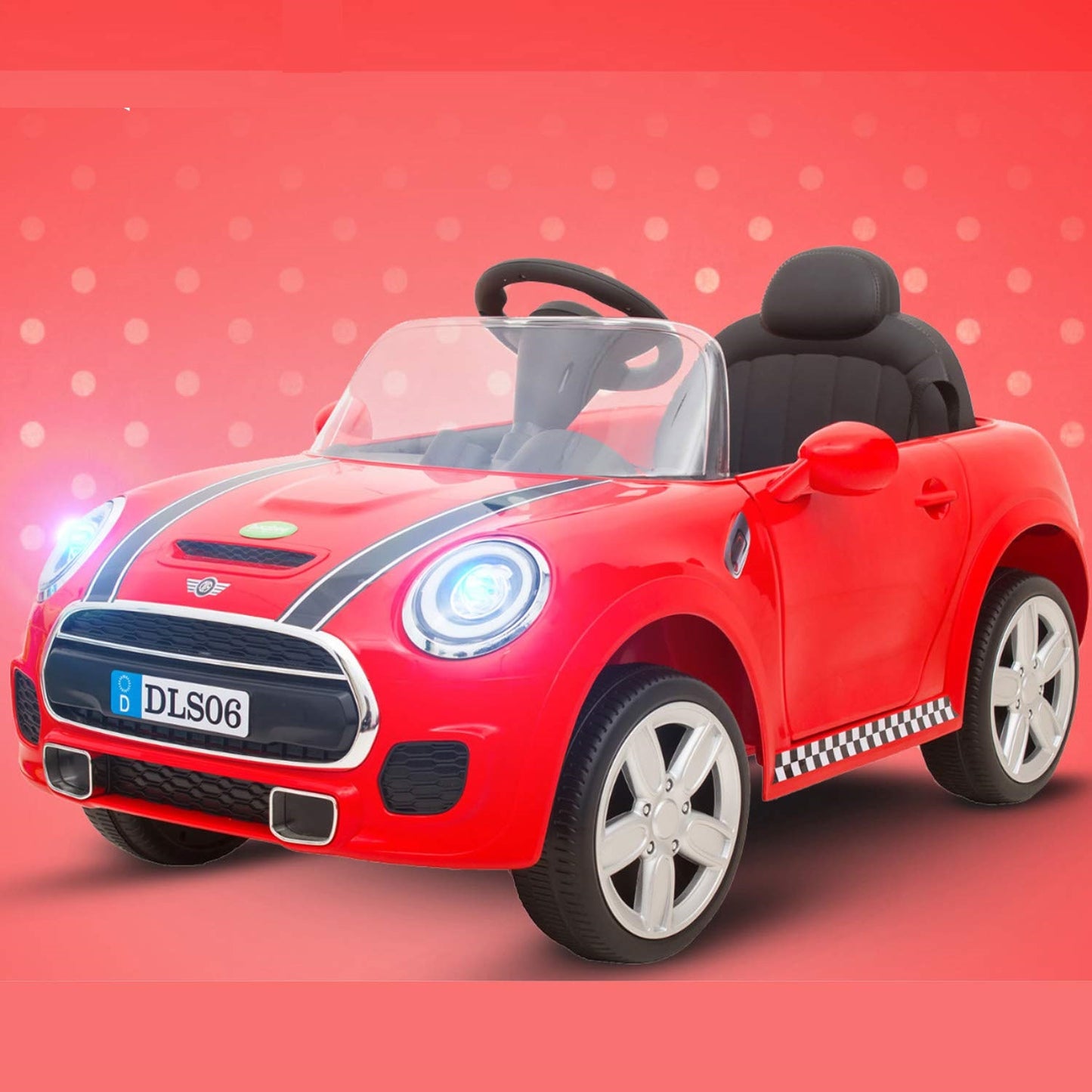 Battery Operated Car For Kids | Mini Coper Electric Ride on Car for Kids with Rechargeable 12V Battery, Music, Lights and Swing. (Red) Age 1 to 4 Years