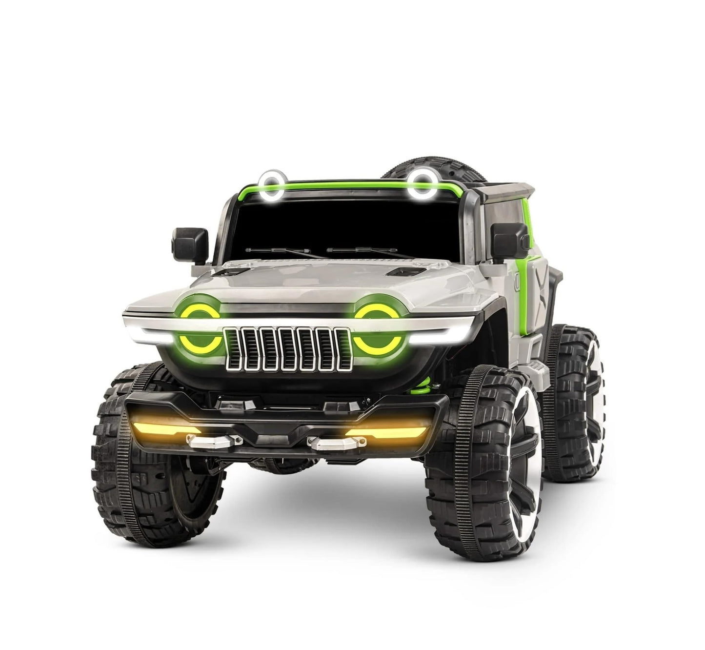 Letzride 4x4 Rechargeable Battery Operated Monster Jeep Ride On Kids Jeep with Light, Music, Rechargeable Battery Operated Jeep for Kids Drive (Grey) Age 1 to 7 Years