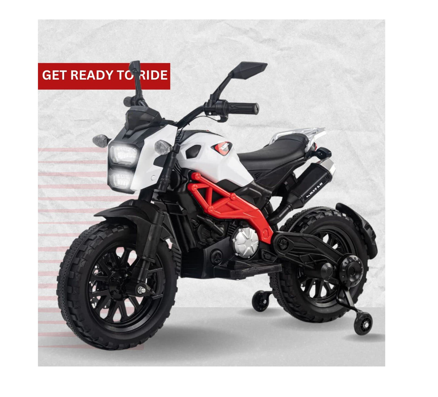 Electric Ride-on Bike for Kids | Battery-Powered Toy with LED Lights, Music, and USB Port | Battery Operated Bike - White,  1 to 4 Year Kids