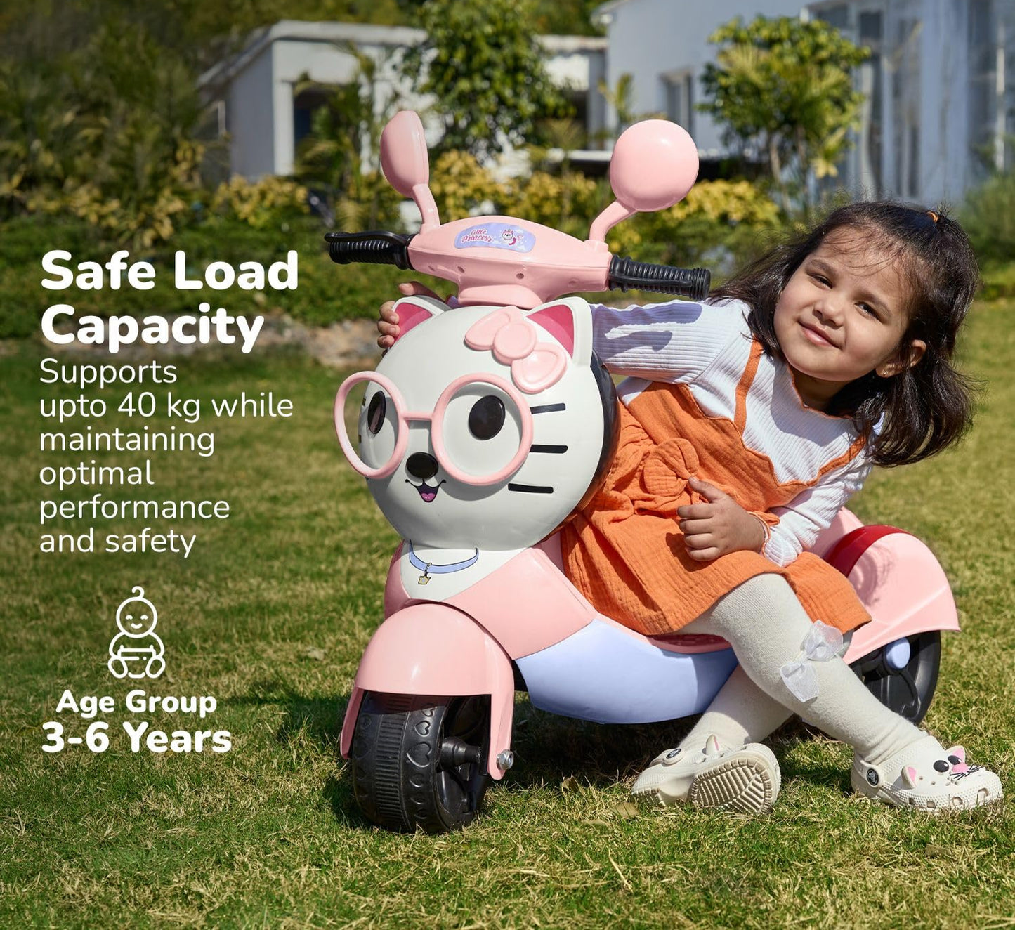 Electric Ride on Kitty Scooter Bike for 1 to 5 Years Baby Girls |Electric Vehicle | 6V Rechargeable Ride-On with Music, Lights & AUX | Forward/Reverse Pedal, 50kg Capacity for Kids