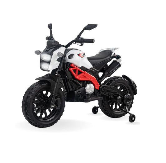 Electric Ride-on Bike for Kids | Battery-Powered Toy with LED Lights, Music, and USB Port | Battery Operated Bike - White,  1 to 4 Year Kids