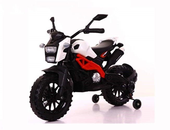 Electric Ride-on Bike for Kids | Battery-Powered Toy with LED Lights, Music, and USB Port | Battery Operated Bike - White,  1 to 4 Year Kids