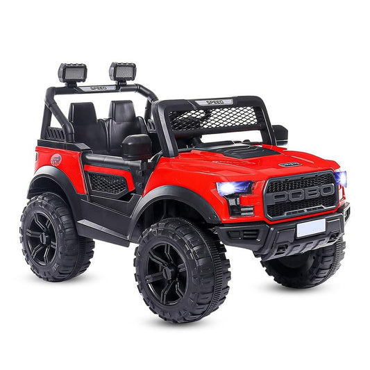 Electric red ride-on jeep for kids aged 2 to 10 with music and lights