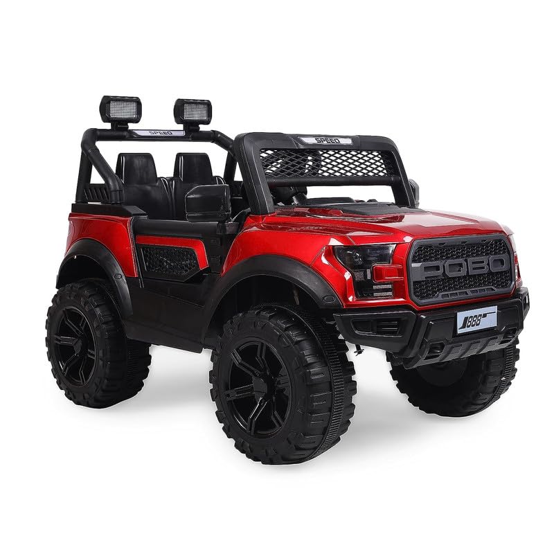 Electric red ride-on jeep for kids aged 2 to 10 with music and lights