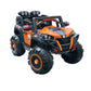 Orange 12V ride-on jeep with swing and music system for kids