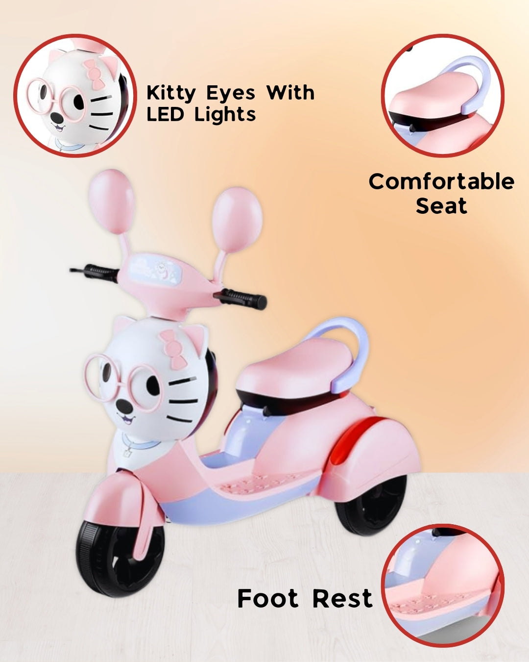 Pink Kitty Ride-On Scooter with Forward and Reverse Pedal for Girls

