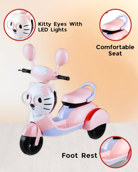 Pink Kitty Ride-On Scooter with Forward and Reverse Pedal for Girls

