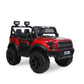 Red 12V battery operated jeep for kids with remote and suspension