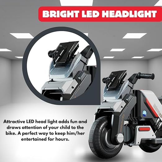 Yellow electric ride-on bike for toddlers with music player and LED lights